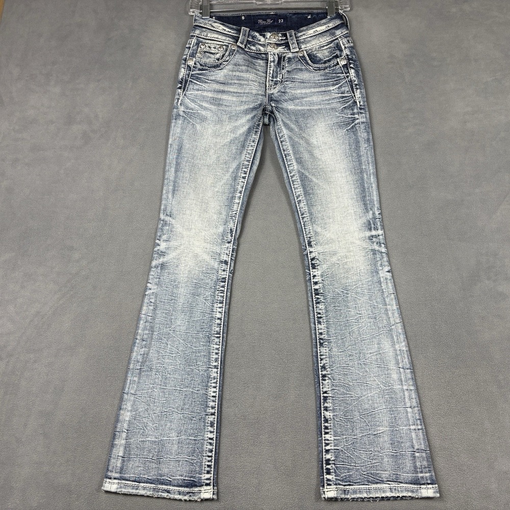 Miss Me Size 23 Low Rise Tailored Bootcut Jeans Embellished Bling Y2K - Picture 2 of 14